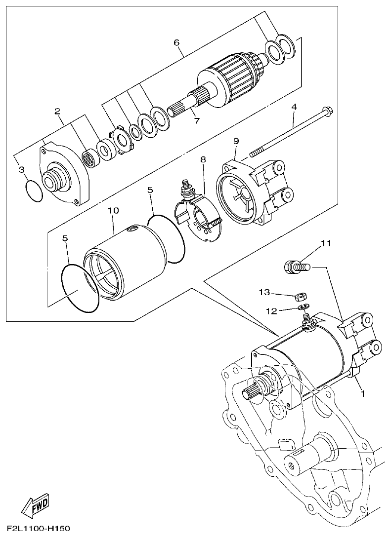 Yamaha F2NN STARTING MOTOR parts diagram